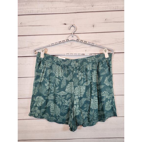 Sonoma Womens Green Tropical Leaf Mid Rise Pull On Ultracomfort Waist Shorts‎ 2X - Picture 1 of 9